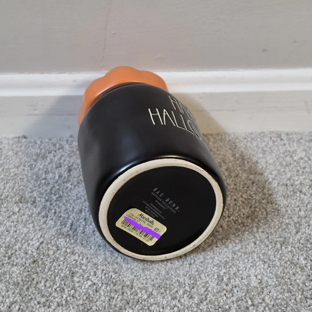 Rae Dunn Happy Halloween Jack-O-Lantern Canister Black and Orange